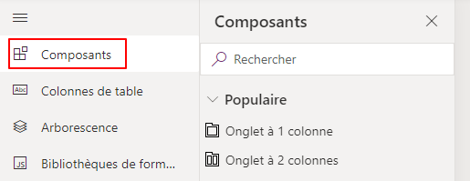 Capture d’écran de l’option « Composants » que vous utilisez pour ajouter la nouvelle colonne à la table E-mail.