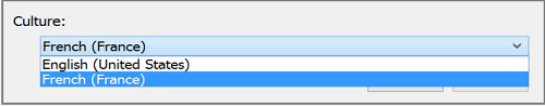 Capture d’écran de la boîte de dialogue avec les langues valides répertoriées dans la liste déroulante.
