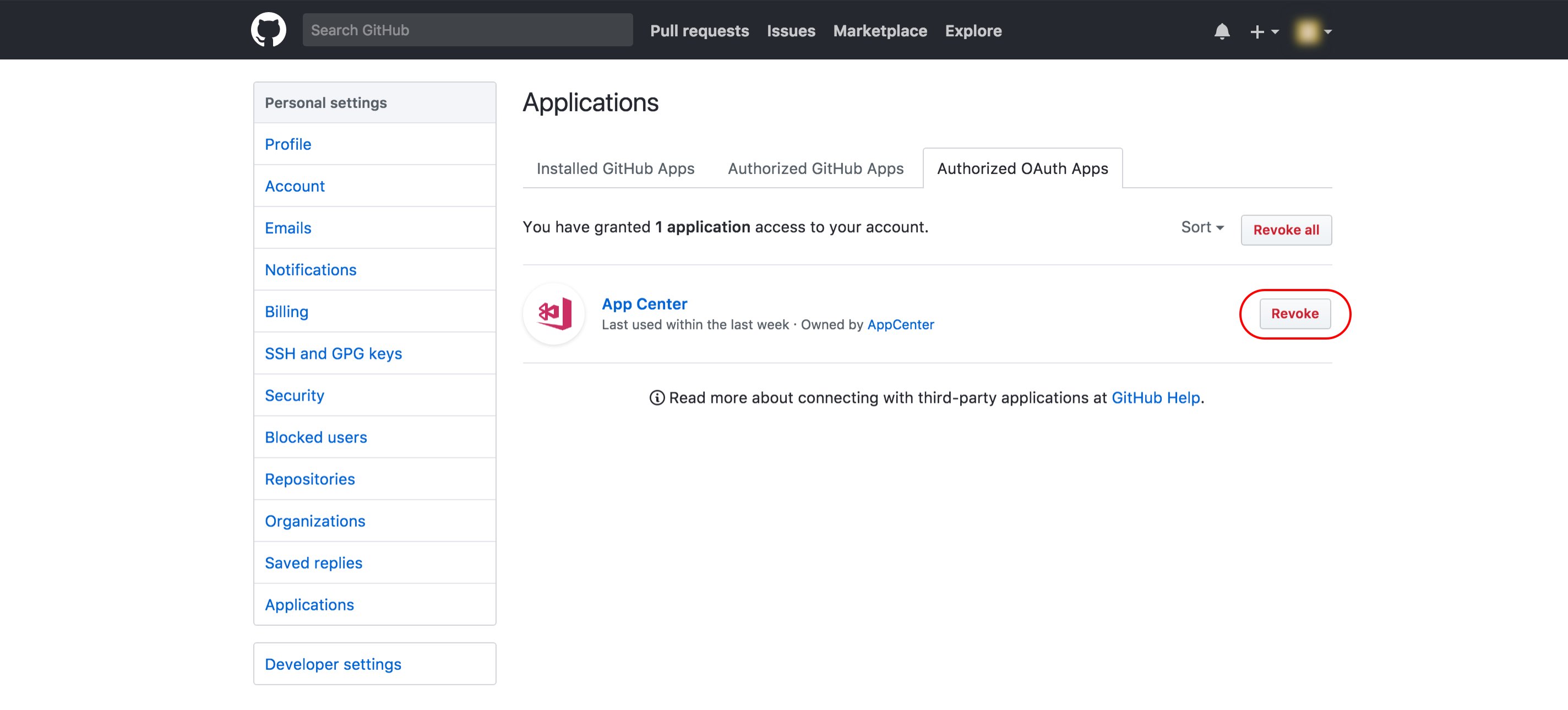 Supprimer le jeton GitHub OAuth