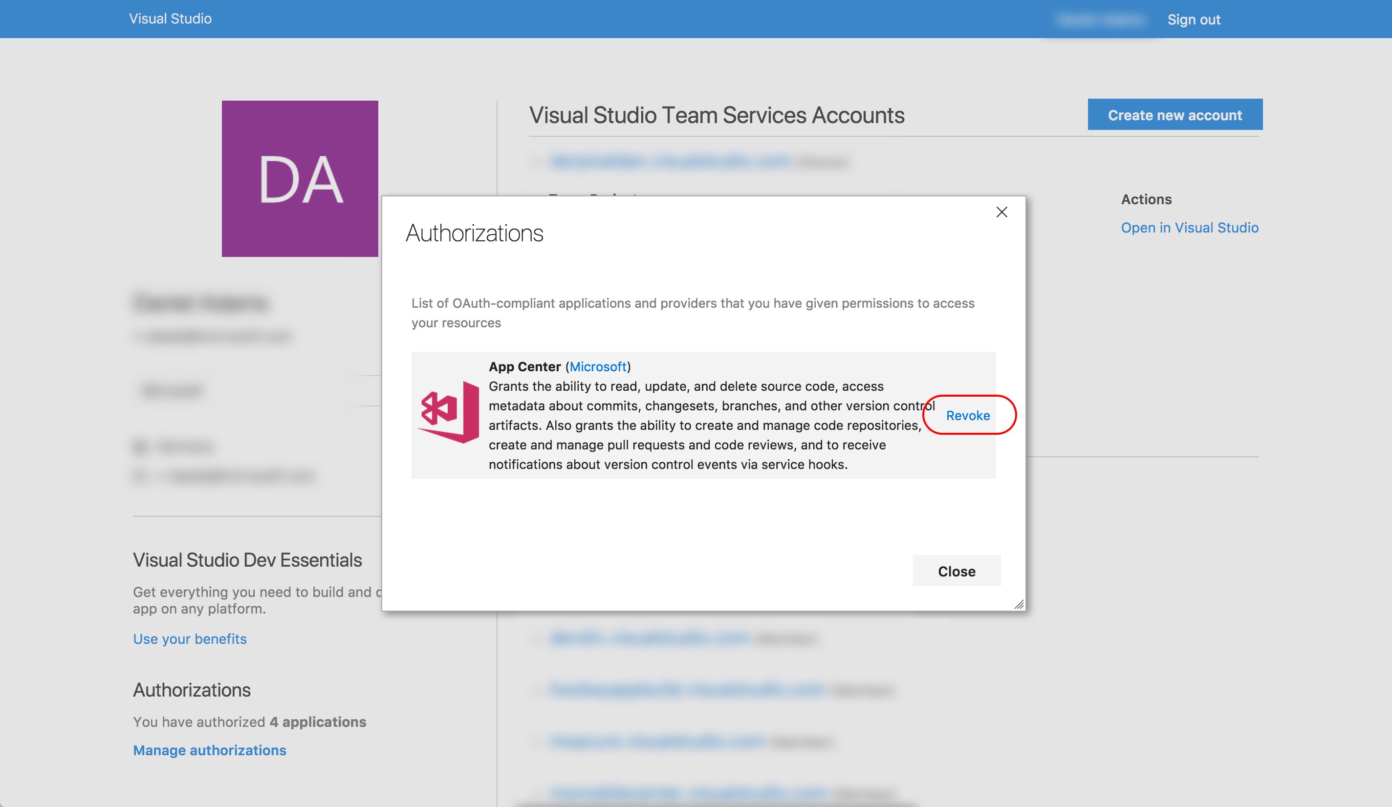 Supprimer le jeton OAuth Azure DevOps