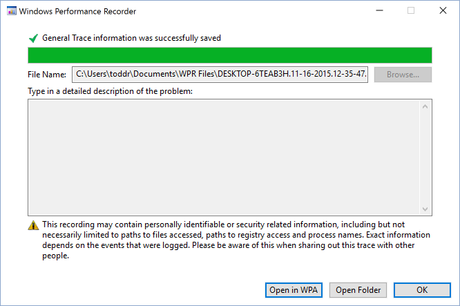 Windows Performance Record Start - save complete