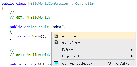 Capture d’écran montrant l’option Ajouter une vue sélectionnée dans le menu contextuel.