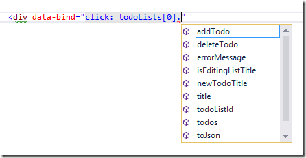 IntelliSense montrant l’objet JavaScript complet