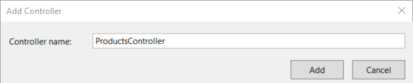 Capture d’écran de la boîte de dialogue « ajouter un contrôleur », en mettant le mot « contrôleur de produits » dans la zone de champ et le bouton Ajouter sous celle-ci.