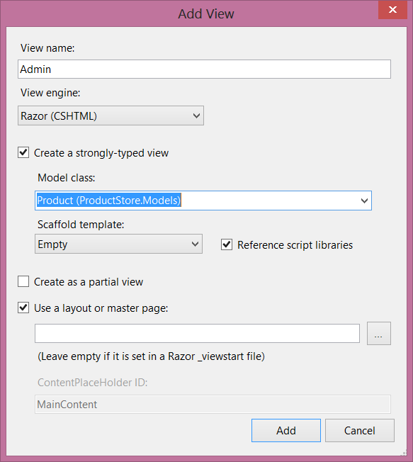 Capture d’écran de la boîte de dialogue Ajouter une vue.