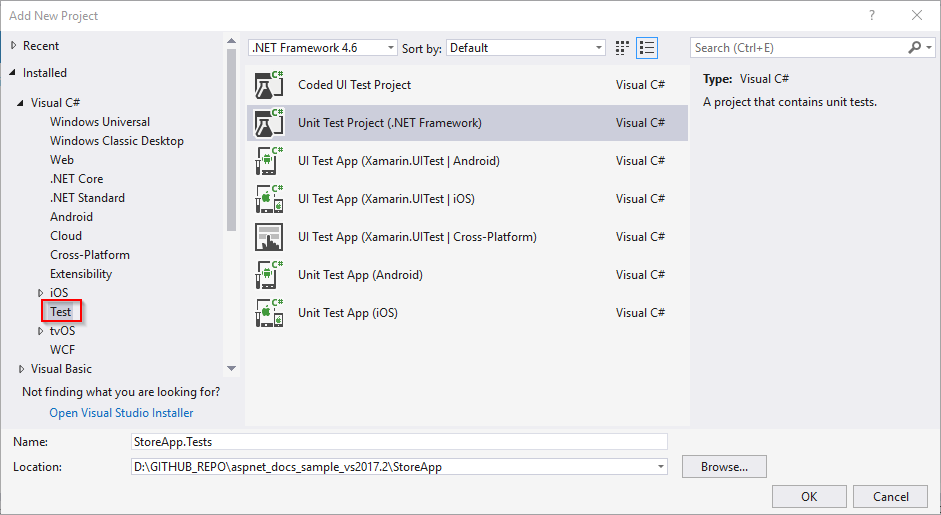 ajouter un projet de test unitaire