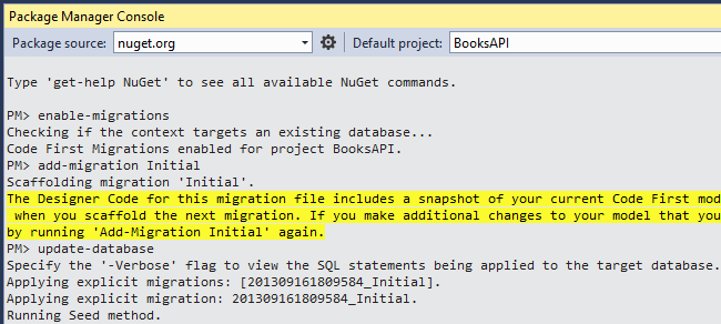 Image de la console du Gestionnaire de package