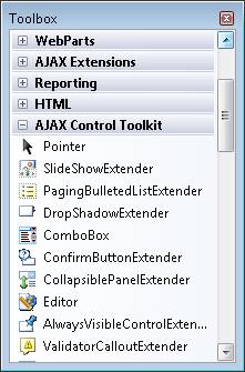 Ajax Control Toolkit s’affiche dans la boîte à outils