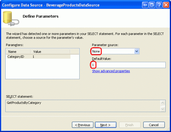 Utilisez une valeur Hard-Coded de 1 pour retourner les produits de la catégorie Boissons