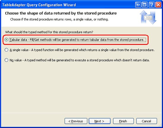 Sélectionner l’option de données tabulaires