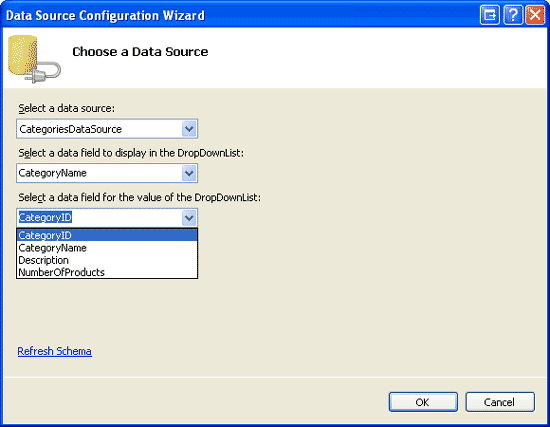 Configurer les champs d’affichage et de valeur de DropDownList