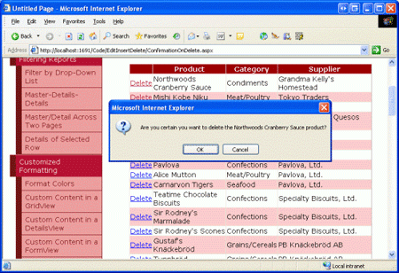 Cliquer sur le bouton Supprimer de GridView affiche une boîte de dialogue de confirmation personnalisée