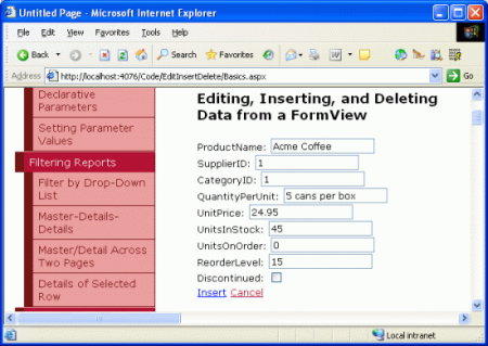 InsertItemTemplate dicte l’interface d’insertion de FormView