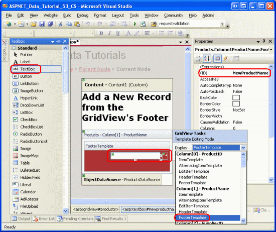 Ajouter l’interface d’insertion appropriée à chaque champ FooterTemplate