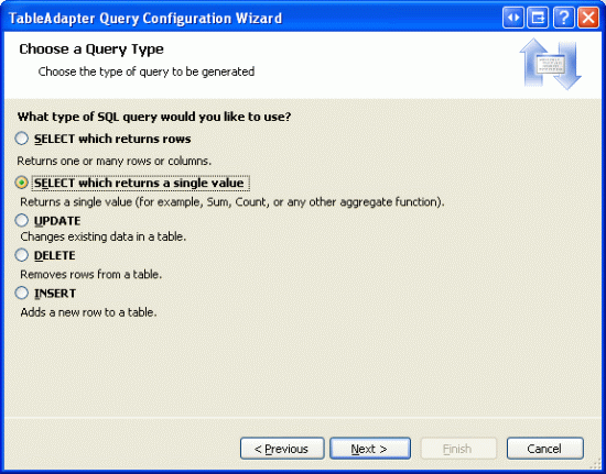 Configurer la requête pour utiliser une instruction SELECT qui retourne une valeur unique