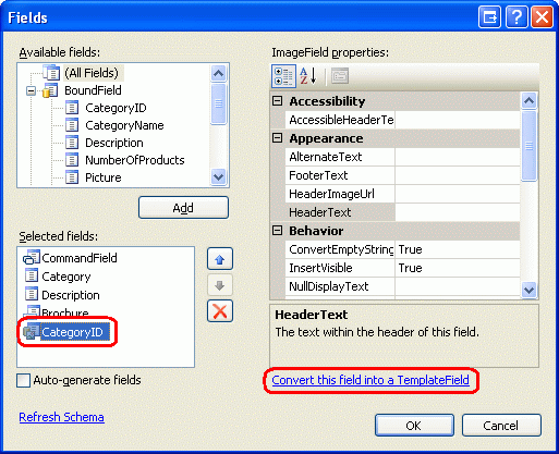 Convertir l’ImageField en templateField