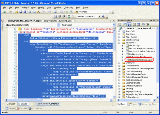 Copiez le balisage déclaratif à partir de UploadInDetailsView.aspx