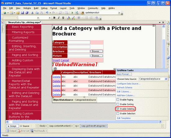 Activer la prise en charge de la suppression dans GridView