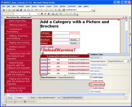 Activer la prise en charge de la suppression dans GridView