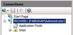 Dans le Gestionnaire des services Internet, dans le volet Connexions, développez le nœud du serveur (par exemple, PROWEB1)