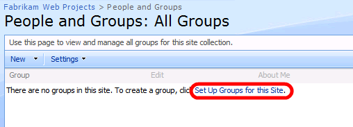 Dans la page Personnes et groupes : Tous les groupes, cliquez sur Configurer des groupes pour ce site.