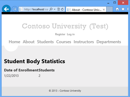 Capture d’écran montrant les statistiques du corps de l’étudiant sur la page About.