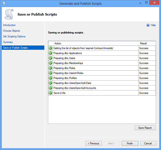 Script SSMS créé