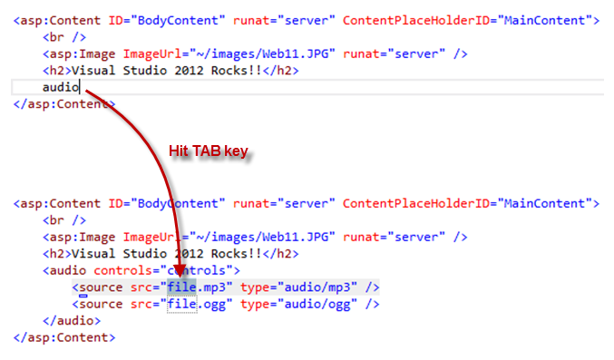 Insertion d’extraits de code HTML5