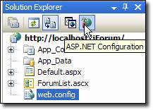 Capture d’écran montrant une barre d’outils Explorateur de solutions avec web.config sélectionné.