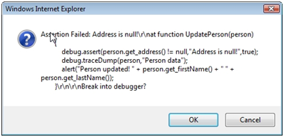 Message d’échec Sys.Debug.assert.