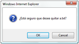 Capture d’écran montrant une boîte de dialogue Windows Internet Explorer avec une invite en espagnol pour cliquer sur OK.