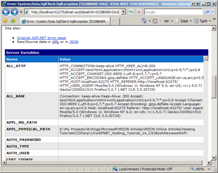 Capture d’écran montrant les valeurs de la collection de variables de serveur.