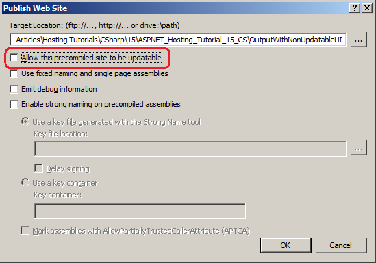 Capture d’écran de l’option Publier un site web dans le menu Générer pour précompiler un site web pour le déploiement avec une interface utilisateur non modifiable.