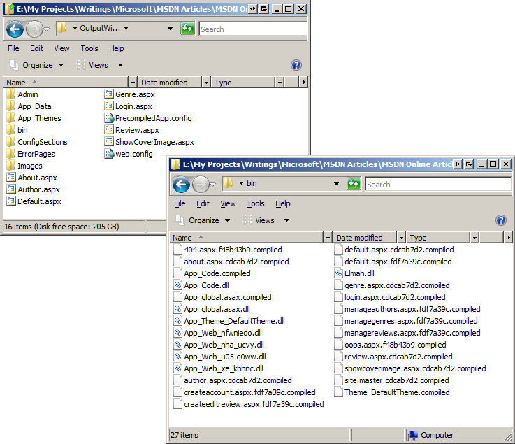 Capture d’écran du dossier d’emplacement cible après la précompilation avec une interface utilisateur non modifiable.