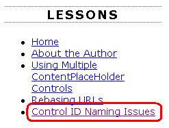 La section Leçons inclut désormais un lien vers « Problèmes de nommage d’ID de contrôle »