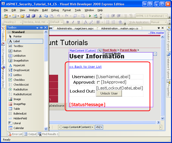 Créer l’interface utilisateur pour UserInformation.aspx