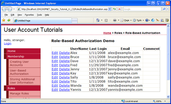 UserGrid GridView répertorie des informations sur chaque utilisateur dans le système