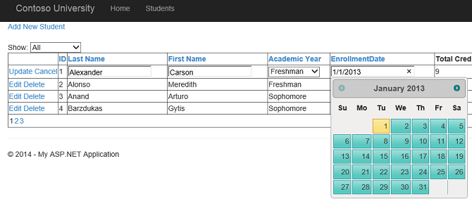 Datepicker dans GridView