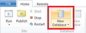 Bouton « Nouvelle base de données » dans le ruban WebMatrix