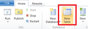 Bouton « Nouvelle table » dans le ruban WebMatrix