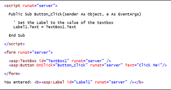 Capture d’écran montrant un exemple de code ASP.NET.