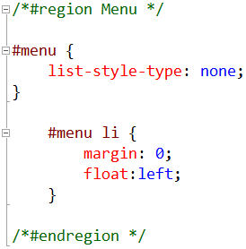 Capture d’écran montrant l’éditeur de code. Les blocs de style utilisés concernent le menu de région.