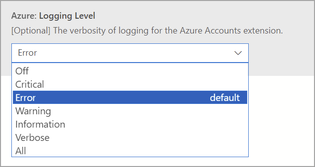 Capture d’écran de la configuration du niveau de journalisation pour l’authentification Azure.