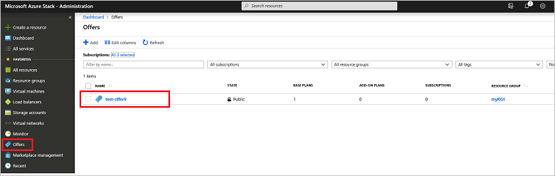 Capture d’écran montrant comment sélectionner une offre à mettre à jour avec le plan d’extension dans le portail d’administration Azure Stack.