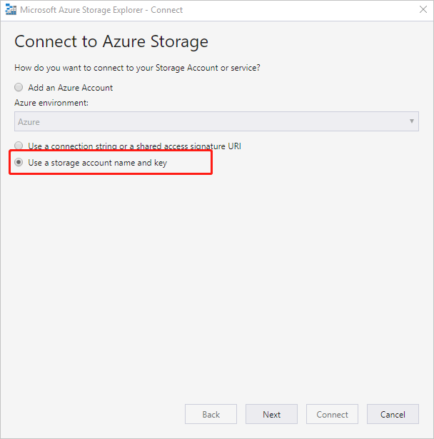 Ajouter un compte - Se connecter à Stockage Azure