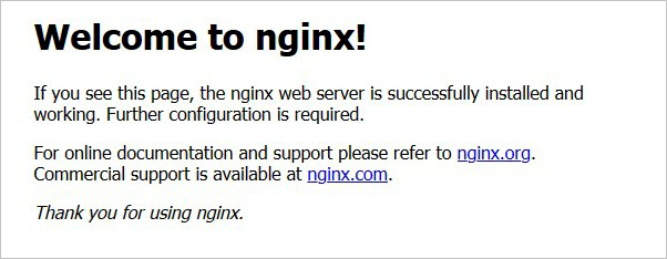 La page « Welcome to nginx! » indique que le serveur web nginx est correctement installé et qu’une configuration supplémentaire est nécessaire. Deux liens dirigent vers des informations de support.