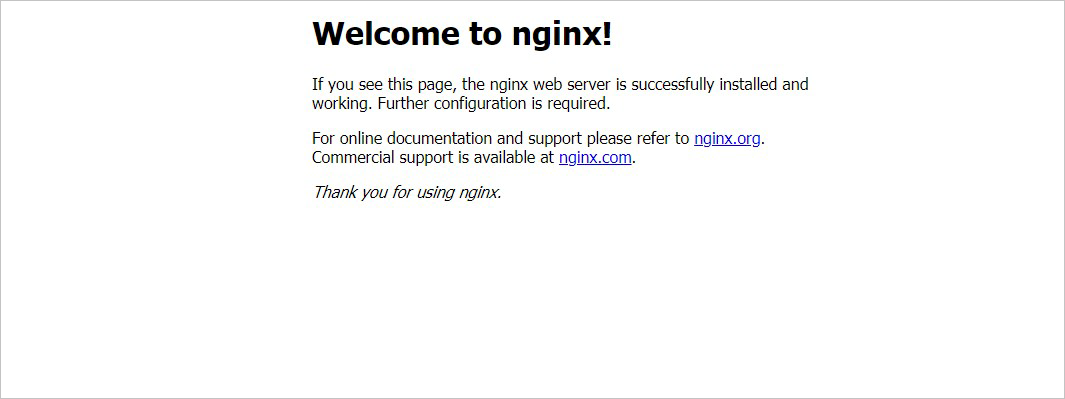 La page « Welcome to nginx! » indique que le serveur web nginx a été correctement installé et qu’une configuration supplémentaire est nécessaire. Deux liens dirigent vers des informations de support.