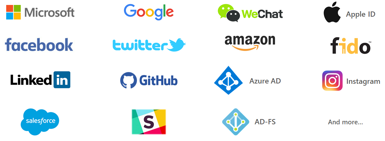 Diagramme montrant les logos de l’entreprise pour un exemple de fournisseurs d’identité externes.