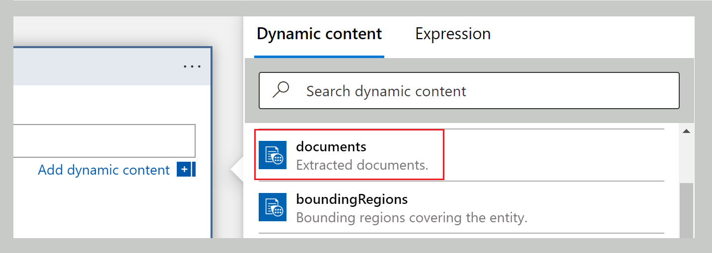 Capture d’écran de la liste des contenus dynamiques.