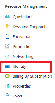 Capture d’écran de l’onglet Identité de gestion des ressources dans le portail Azure.